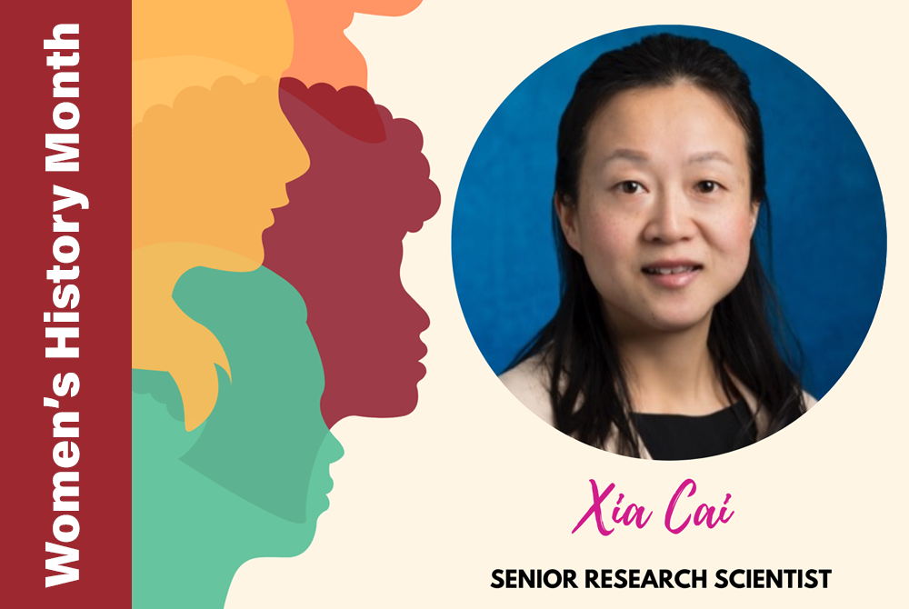 Photo of Dr. Xia Cai with her name and title, 